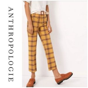 Anthropologie Slim Kick Pants Chartreuse Plaid 14